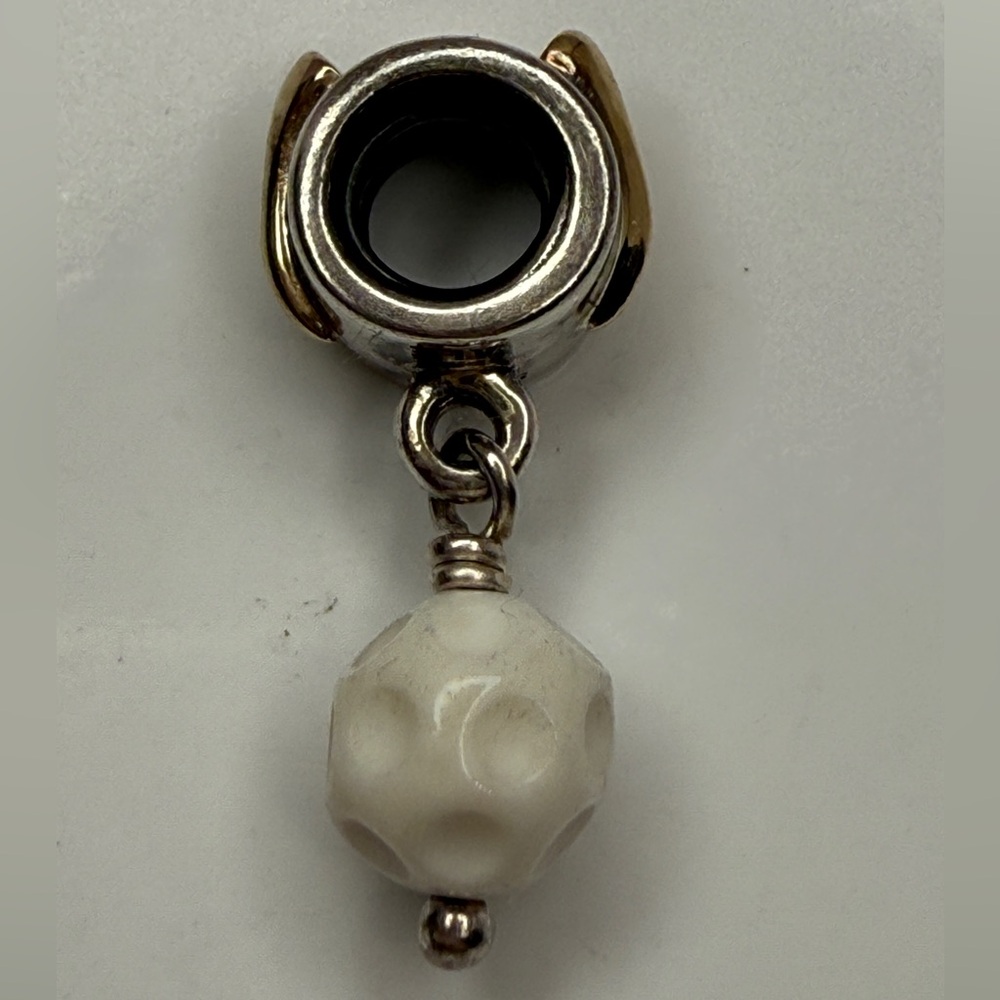 ✨ Rare Early Pandora Two-Tone White Textured Dangle Charm (Retired)